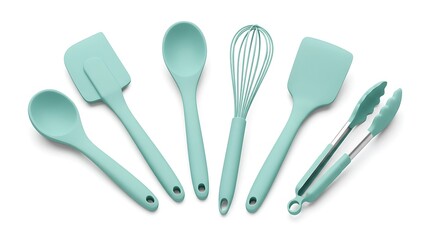Premium Mint Green Silicone Kitchen Utensil Set - 6 Piece Cooking Tools
