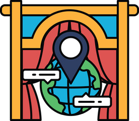 A colorful poster with a globe and a map of the world