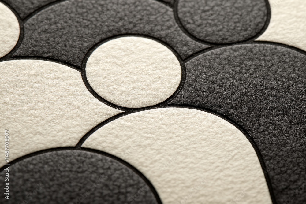 Poster Abstract paper texture showcasing interlocking shapes in black and cream color palette highlighting artistic composition suitable for modern design projects and creative applications