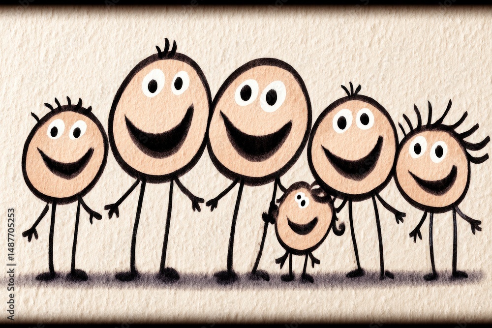 Poster happy diverse family of cartoon characters smiling and enjoying togetherness in a playful setting wi