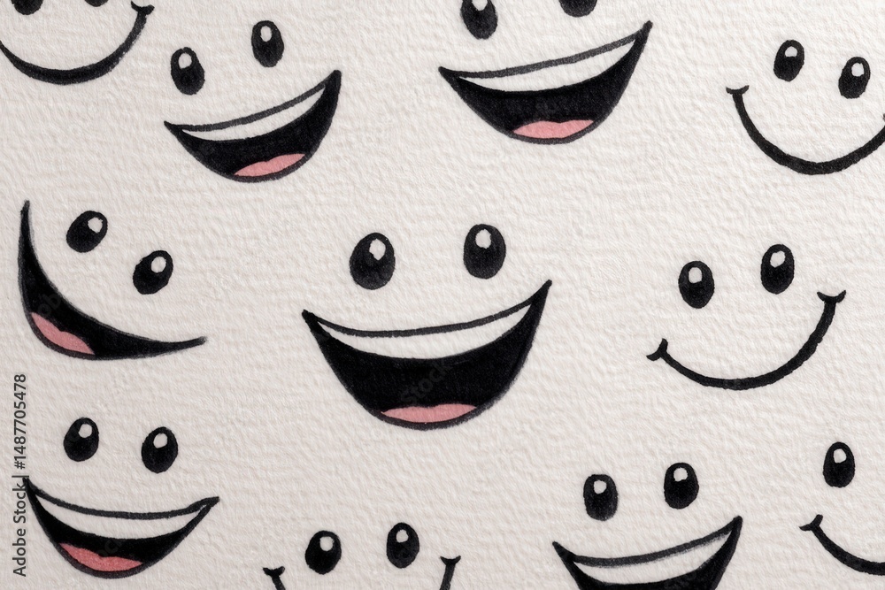 Poster smiley faces in a playful arrangement on textured background conveying joyfulness and positivity enh