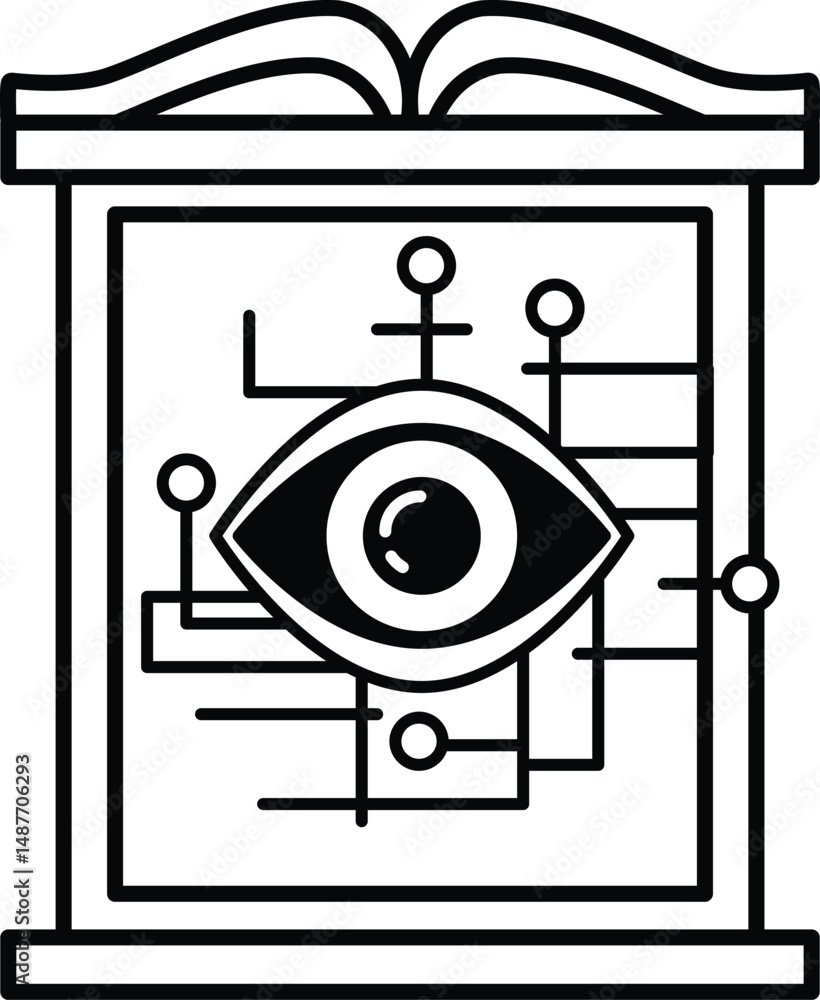 Poster a black and white image of an eye with a computer chip in the middle