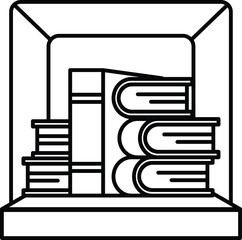 A stack of books is shown in a white frame