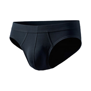 Men&rsquo;s black Y-front briefs, isolated on transparent background.