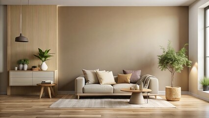 Modern Minimalist Living Room Interior Design with Neutral Tones and Natural Textures