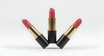Obraz premium lipstick, lipsticks, red lipstick, Three Red Lipsticks in a V-Shape