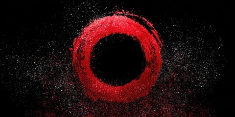 Vibrant red circle design on a dark background.