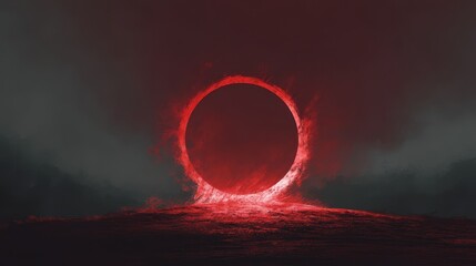 Crimson portal opening into a mysterious landscape.