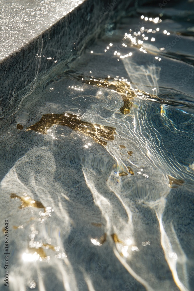 Poster close-up view of clear ice cubes glistening in cool water. creating a refreshing atmosphere. ideal f