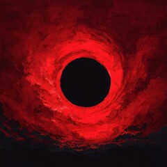A vibrant red celestial vortex with a dark central void.
