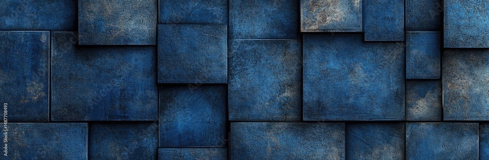 Aufkleber a textured wall composed of dark blue tiles arranged in a grid pattern. showcasing subtle variations