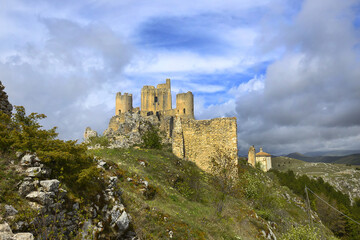 Fototapeta premium The Castle of Rocca Calascio is a mountaintop fortress or rocca in the municipality of Calascio, in the Province of L'Aquila, Abruzzo, Italy.