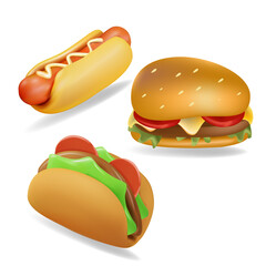 set of vector 3D fast food icons