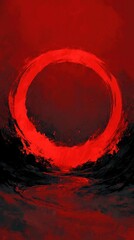Intense red circular design on a dark background.