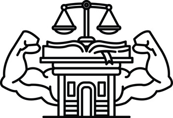 A building with two arms holding a book and a scale