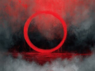 Red ringed empty stage within smoky darkness.