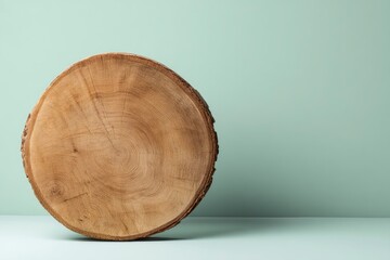 Wooden Tree Slice: Rustic, Natural Wood Texture on Pale Green