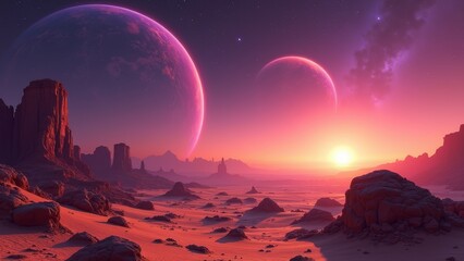 Sunset Scene of Alien Landforms