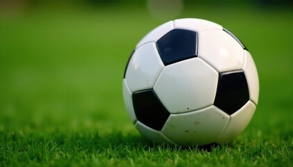 Fototapeta premium Close-up view of classic black and white soccer ball , football, black