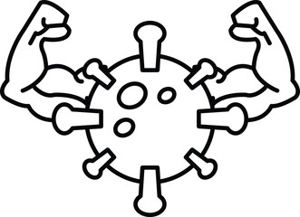 A cartoon of a man with his arms raised and a virus in the middle