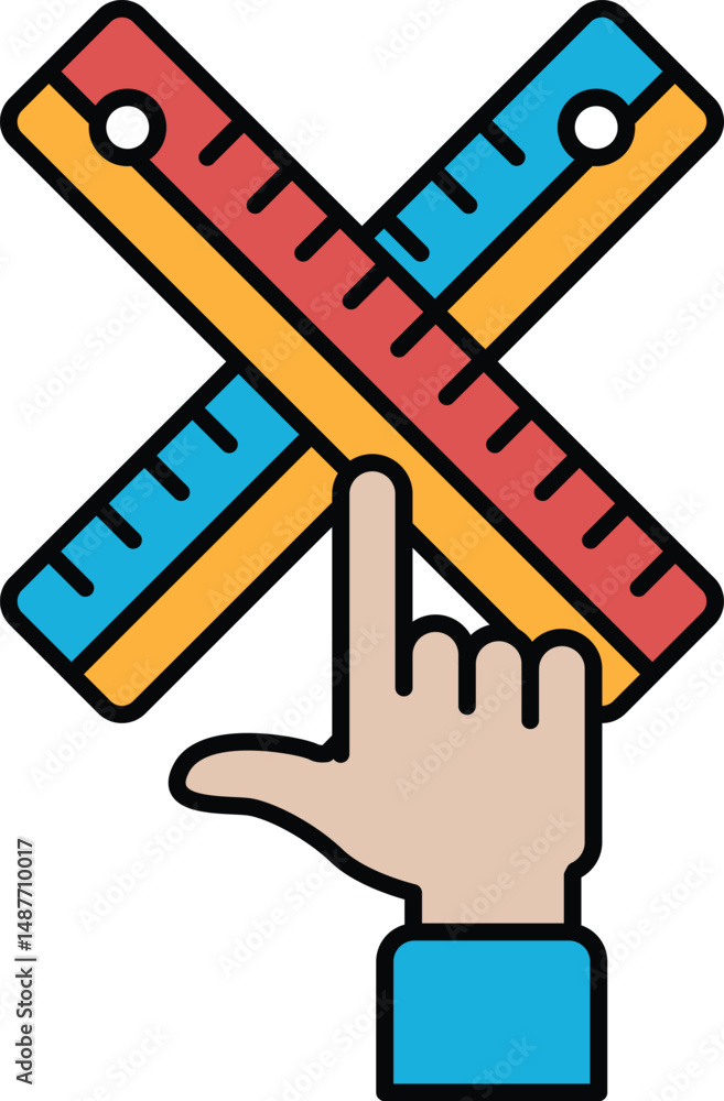 Poster a hand pointing at a ruler with a red and yellow line
