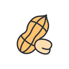Isolated Graphic Depiction Of Peanut In Shell With One Shelled Peanut