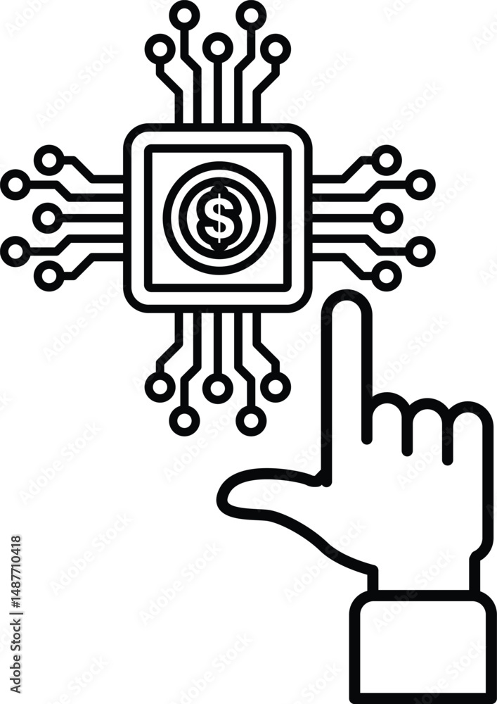 Poster a hand pointing at a computer chip with a dollar sign on it