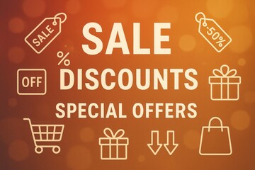 Words and icons on the topic of discounts