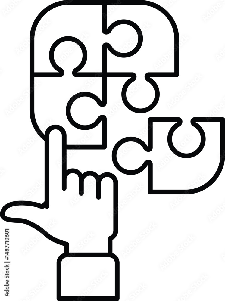 Poster a hand pointing at a puzzle with the word 