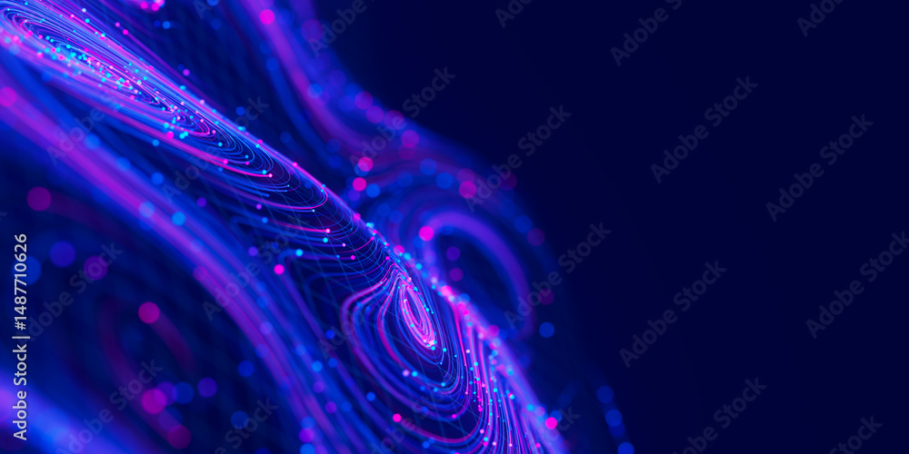 Poster closeup of big data swirl patterns in futuristic cyberspace. whirl flow of data in quantum digital n