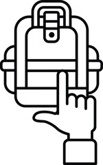 A hand pointing at a backpack