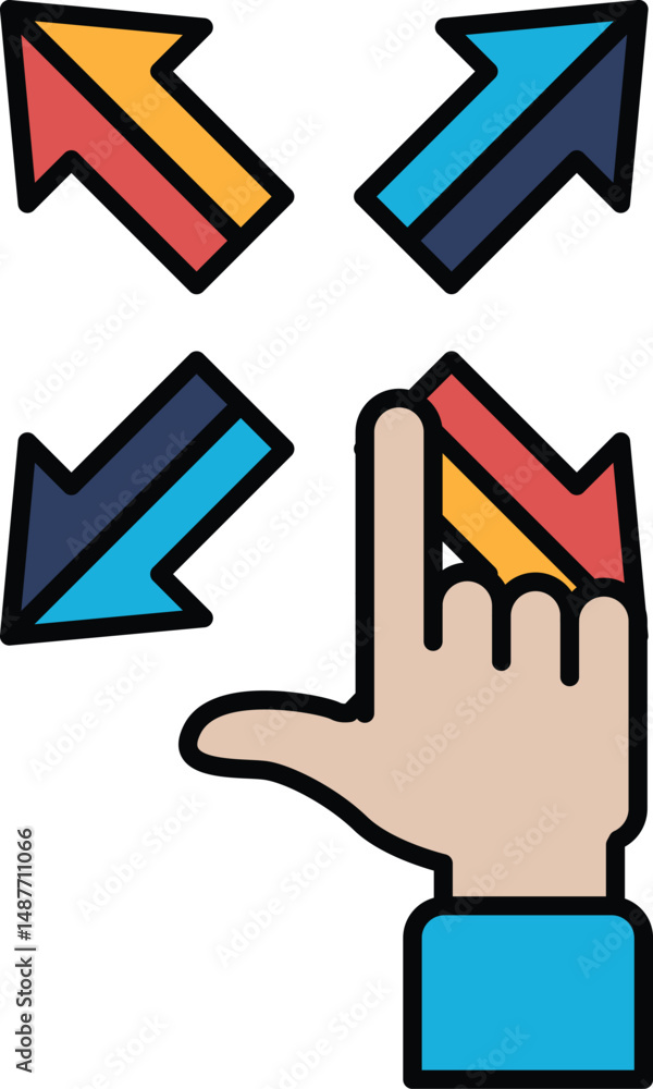 Poster a hand pointing to a four-pointed arrow