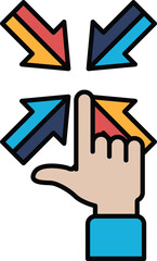 A hand pointing to a series of arrows