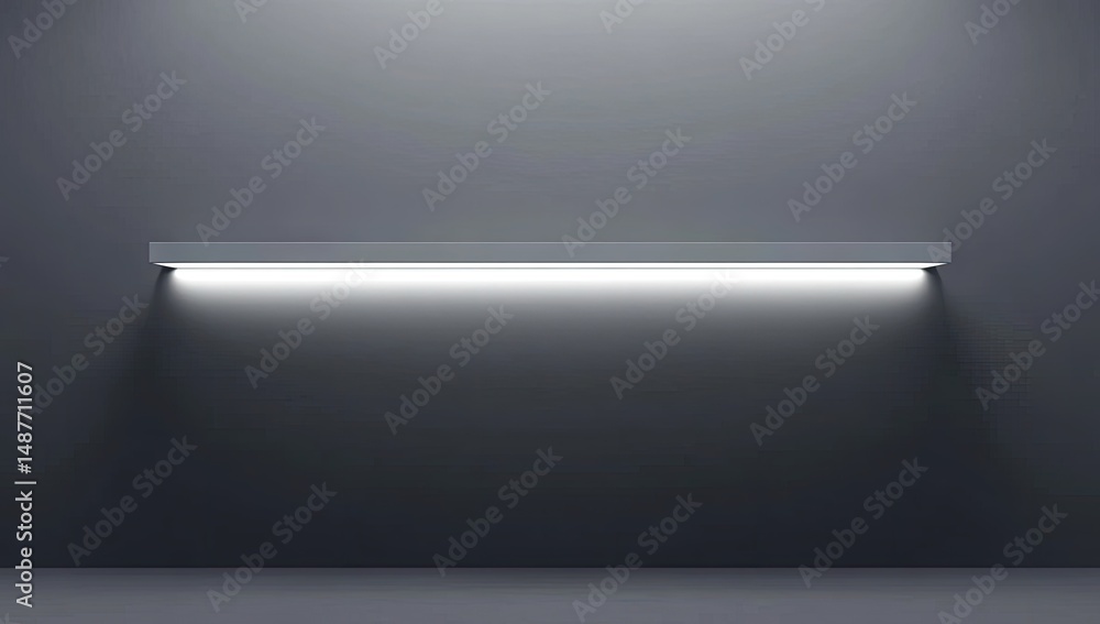 Aufkleber a minimalist gray wall with a sleek white shelf illuminated by soft overhead lighting. creating a mo