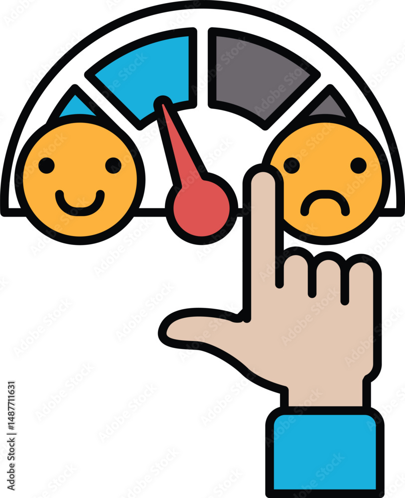 Poster a hand pointing to a smiley face and a frowning face on a speedometer