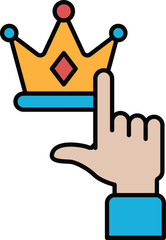 A hand pointing at a crown