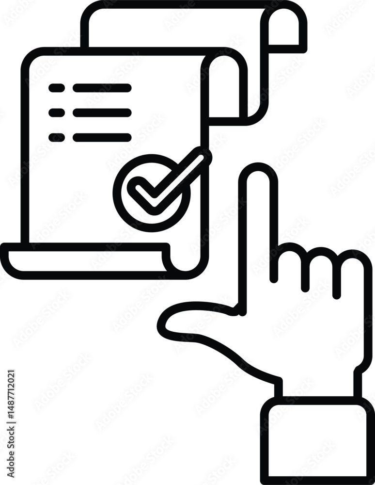 Poster a hand pointing at a piece of paper with a check mark on it