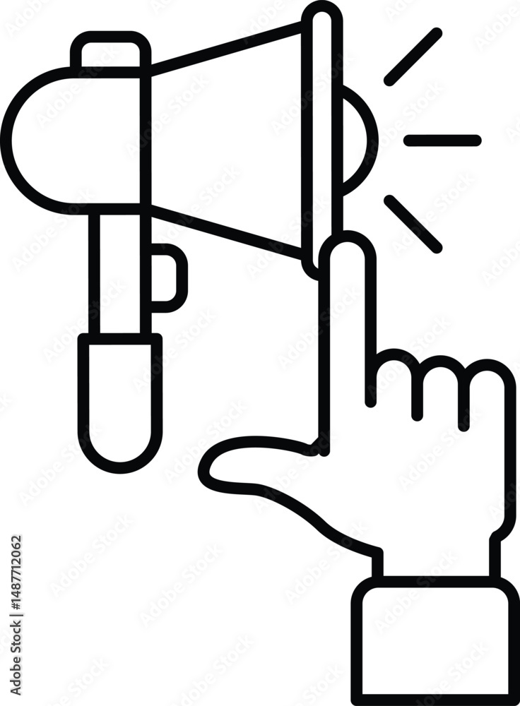 Poster a hand pointing to an ear with a microphone in front of it
