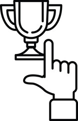 A hand pointing at a trophy