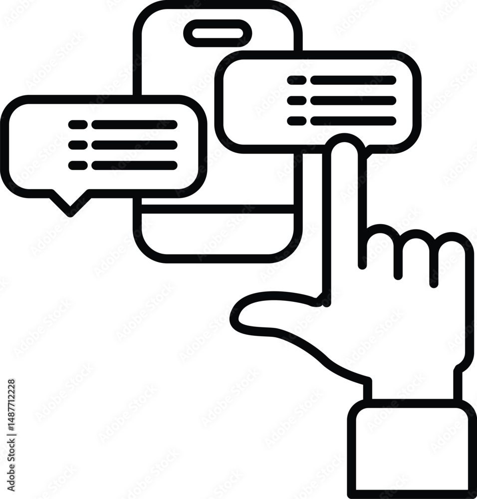 Poster a hand pointing at a cell phone with a chat window open