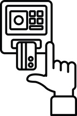A hand is pointing to a card reader