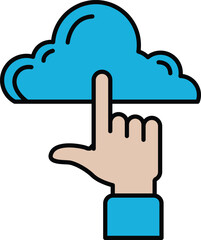 A hand pointing at a blue cloud