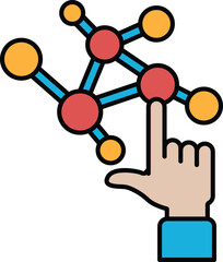A hand pointing at a molecule