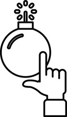 A black and white image of a hand pointing at a bomb