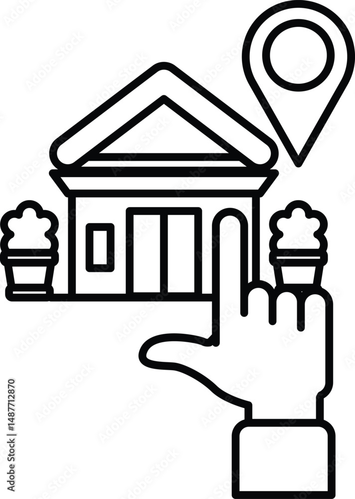 Poster a hand pointing to a building with a map on it