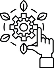 A hand pointing to a gear with leaves surrounding it