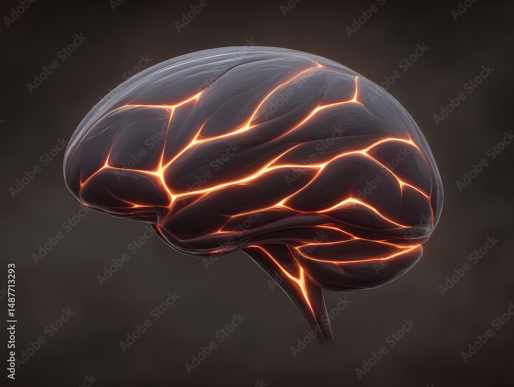 Poster abstract representation of a human brain with intricate glowing neural pathways showcasing artificia