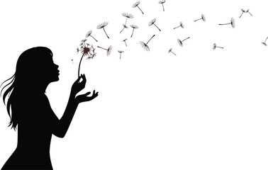 Girl Blowing Dandelions - Minimalist Vector