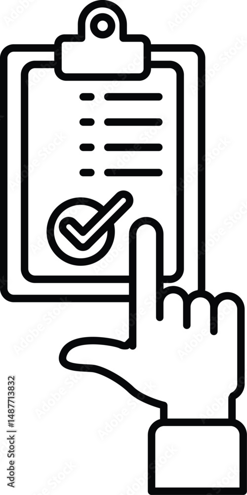 Poster a hand pointing at a clipboard with a check mark on it