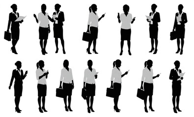 Obraz premium Businesswoman Silhouettes Collection Holding Documents and Briefcase | Diverse Set of Female Professionals for Corporate Presentations, Web Design, and HR Materials